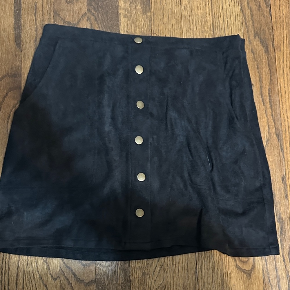 Black Button-Front Mini Skirt